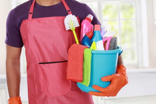 Supervisor reviewing safety procedures before a cleaning job