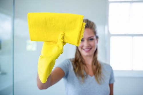 Technician checking cleaning equipment as part of a safety routine