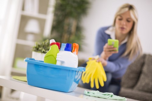 Cleaner reviewing service notes before completing a job